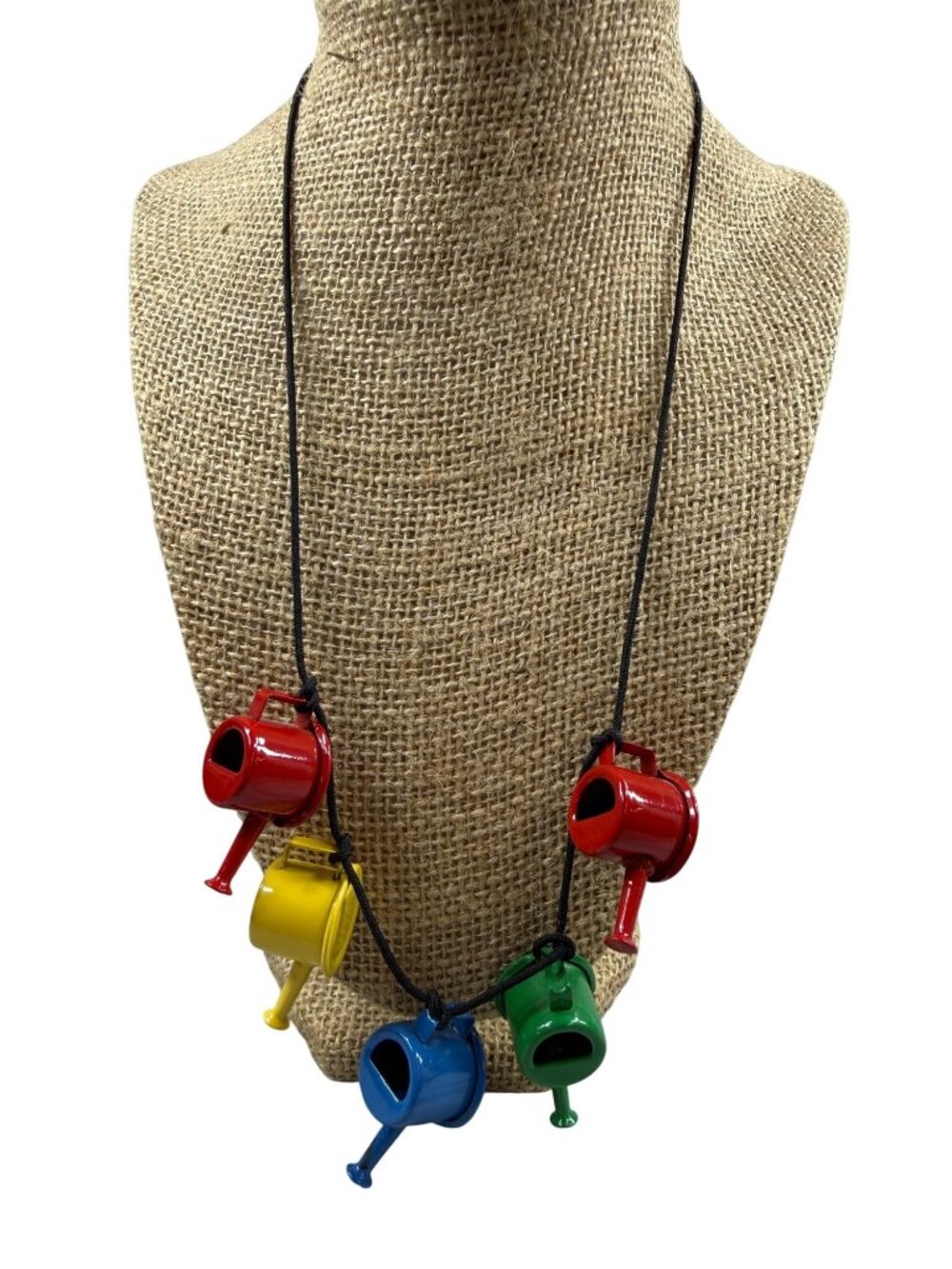 Mini Watering Can Necklace Multicolor Charms Black Cord Garden Spring Summer